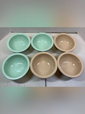Vintage Dallas Ware 3 Mint Green & 3 Tan Soup/Cereal Bowls.               3705